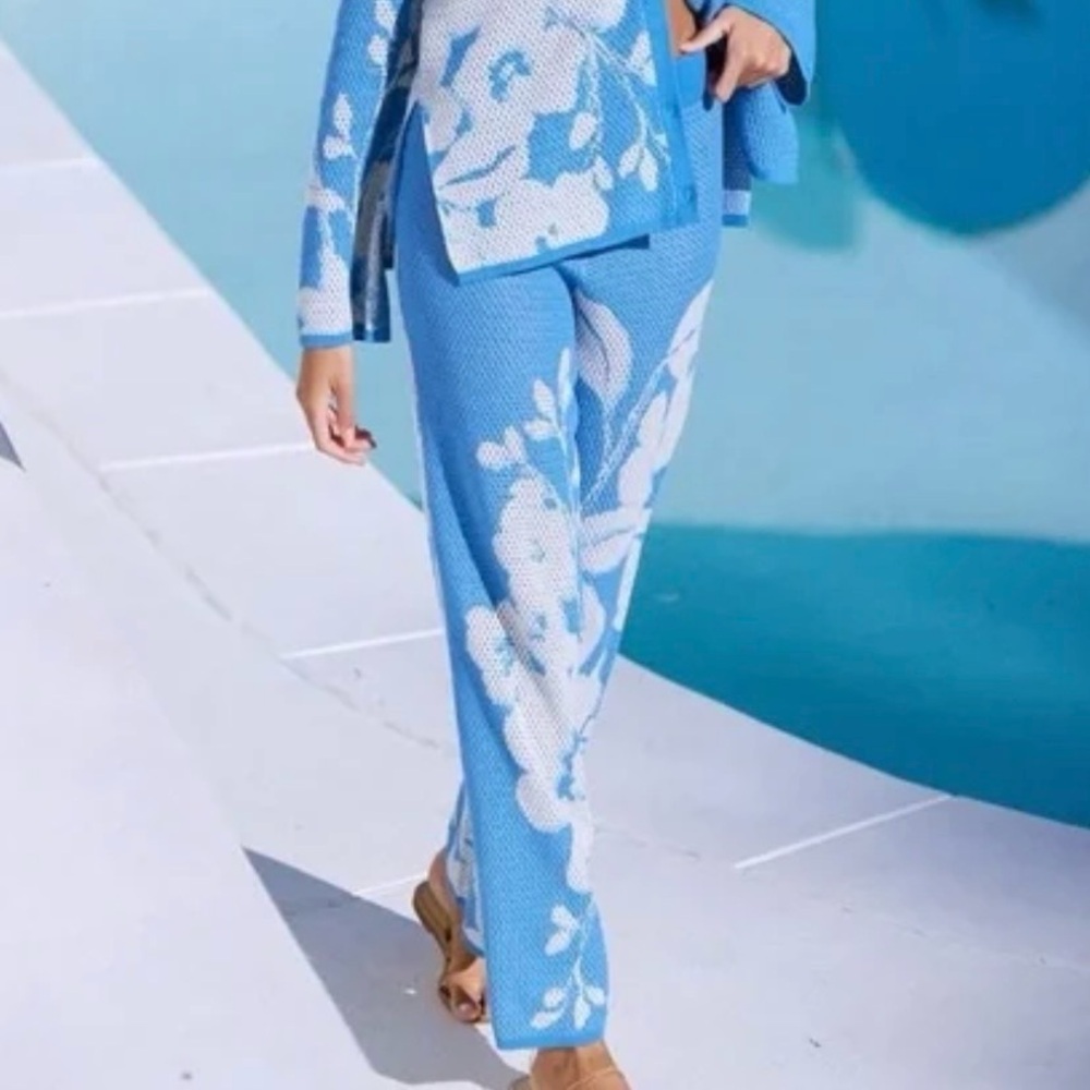 Misa Los Angeles Liam Floral Blue and White Knit Pants size M - Picture 13 of 13